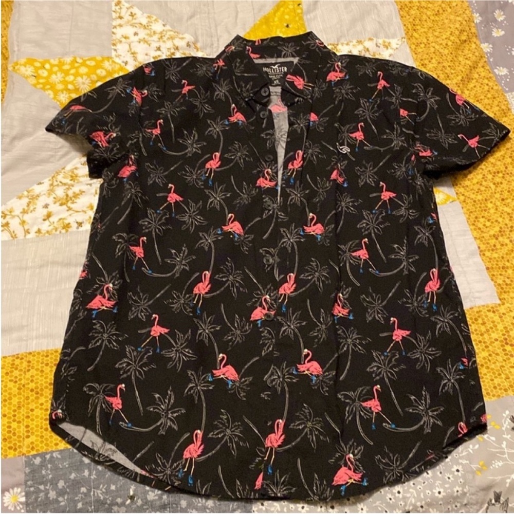 Hollister Flamingo Button Up Short Sleeve